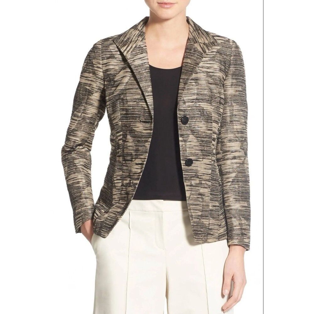 Lafayette 148 Marled Flora Collared Linen Blend Tweed Blazer Jacket Sz 8